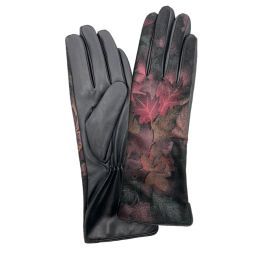 Camellia Printed Leather Gloves