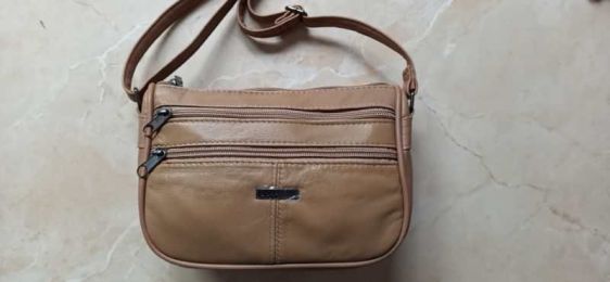 Beige Leather Side Bag