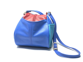 Droplet Leather Crossbody Bag Multi Tone Blue w/red