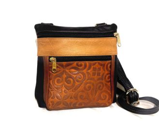 Two Tone Whiskey/Navy Leather Crossbody Bag