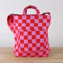 Commuter Laptop Tote (Gold: Red Pink Check)