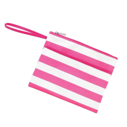 Stripe Zip Pouch Wristlet (Red Pink Check: Hot Pink & White)