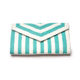 Striped Beaded Purse (Color: Aqua)